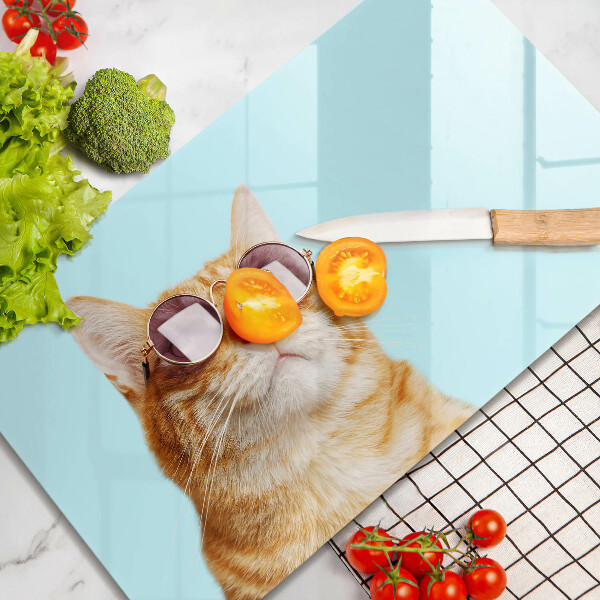 Sklo za sporák Červená kočka s brýlemi