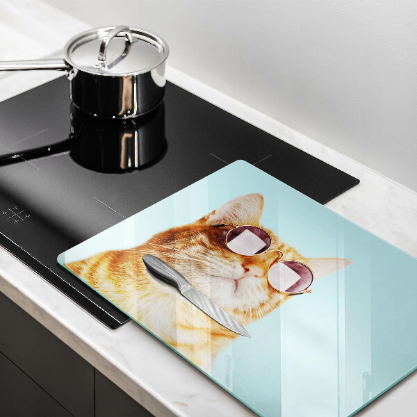 Sklo za sporák Červená kočka s brýlemi