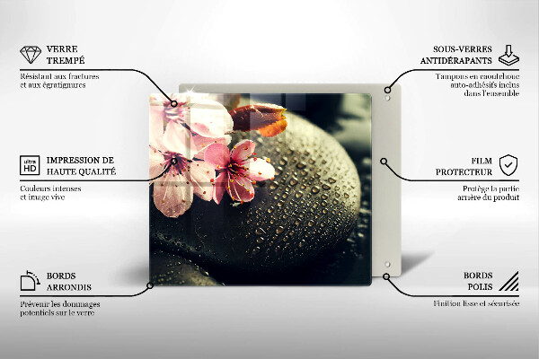 Sklo za varnou desku Květiny zenové kameny