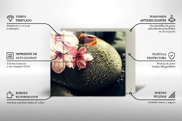 Sklo za varnou desku Květiny zenové kameny