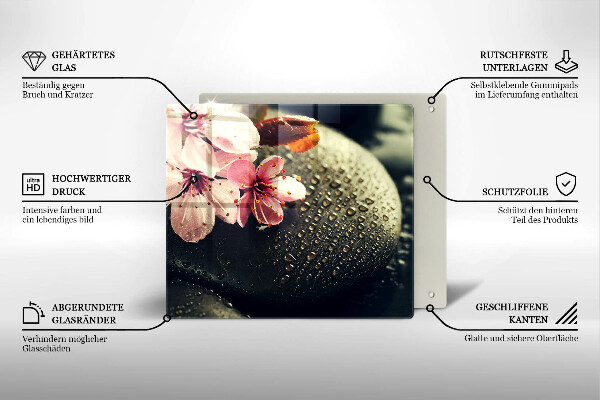 Sklo za varnou desku Květiny zenové kameny