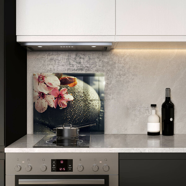 Sklo za varnou desku Květiny zenové kameny