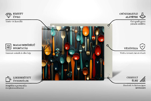 Sklo za varnou desku Barevné lžíce a vidličky