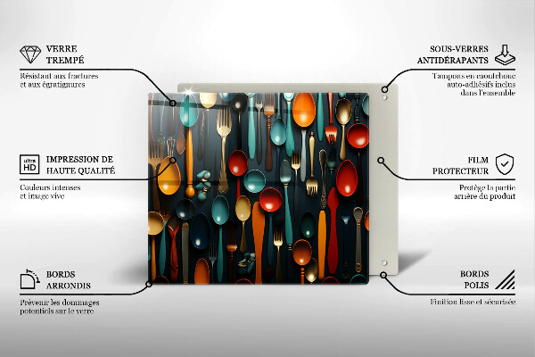 Sklo za varnou desku Barevné lžíce a vidličky