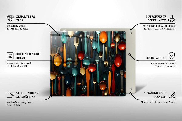Sklo za varnou desku Barevné lžíce a vidličky