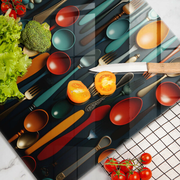 Sklo za varnou desku Barevné lžíce a vidličky