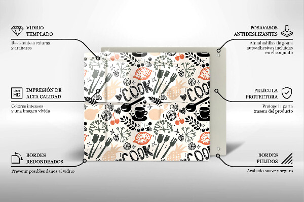 Sklo za varnou desku Kreslený motiv kuchyně