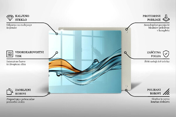 Sklo za varnou desku Voda na modrém pozadí