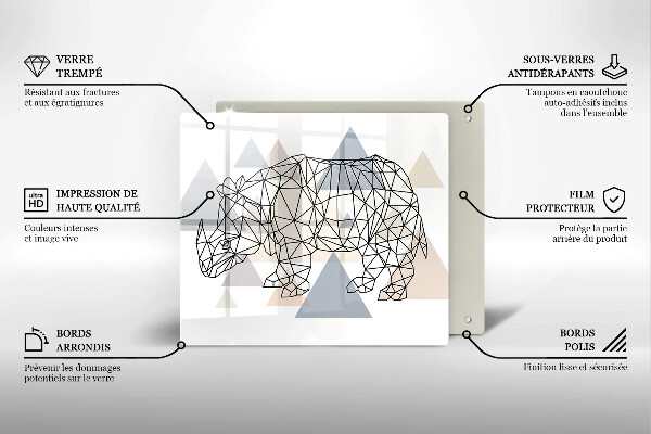 Sklo za varnou desku Čárová grafika nosorožce