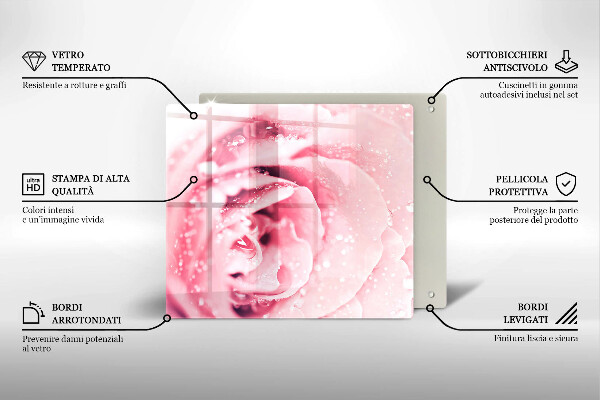 Sklo za varnou desku Kapky rosy a květ růže