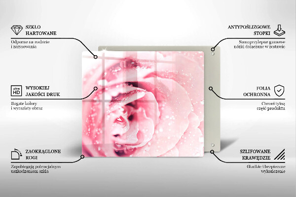 Sklo za varnou desku Kapky rosy a květ růže