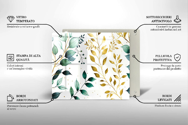 Sklo za varnou desku Zelené a zlaté listy