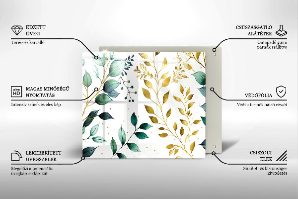 Sklo za varnou desku Zelené a zlaté listy