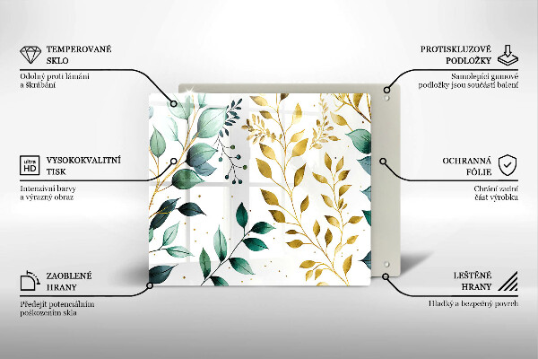 Sklo za varnou desku Zelené a zlaté listy