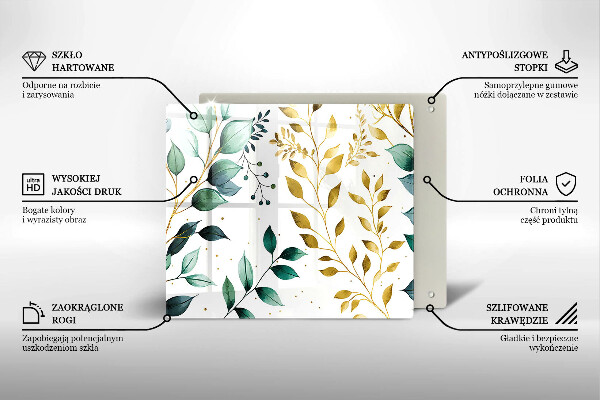 Sklo za varnou desku Zelené a zlaté listy