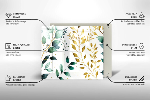 Sklo za varnou desku Zelené a zlaté listy