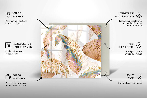 Sklo za varnou desku Boho peří a listy