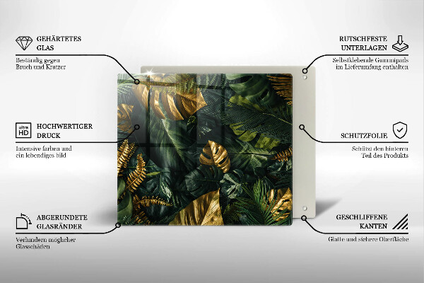 Sklo za varnou desku Listy zlaté monstery