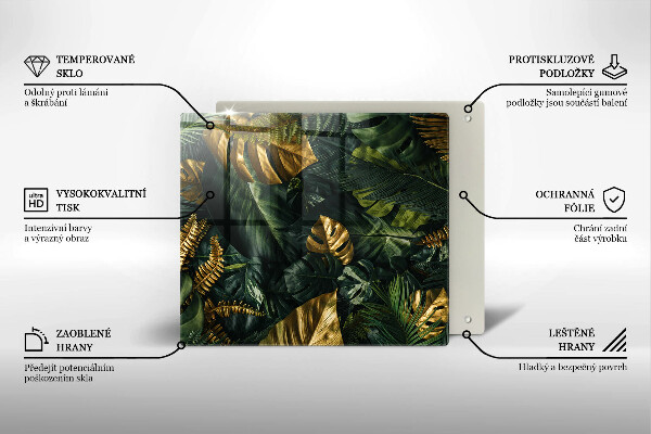 Sklo za varnou desku Listy zlaté monstery