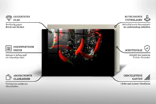 Skleněná deska za sporák Chilli papričky ve vodě