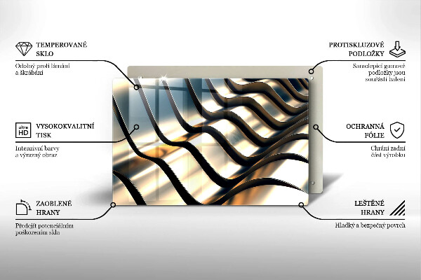 Skleněná deska za sporák 3D kovové tvary