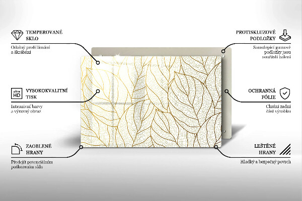 Skleněná deska za sporák Line-art listy vzor
