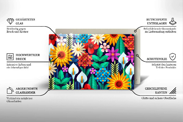 Skleněná deska za sporák Květiny louka ilustrace