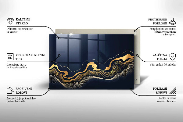 Skleněná deska za sporák Abstraktní zlaté čáry