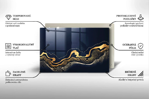 Skleněná deska za sporák Abstraktní zlaté čáry