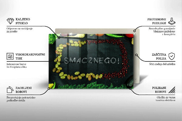 Skleněná deska za sporák Nápis Smacznego!