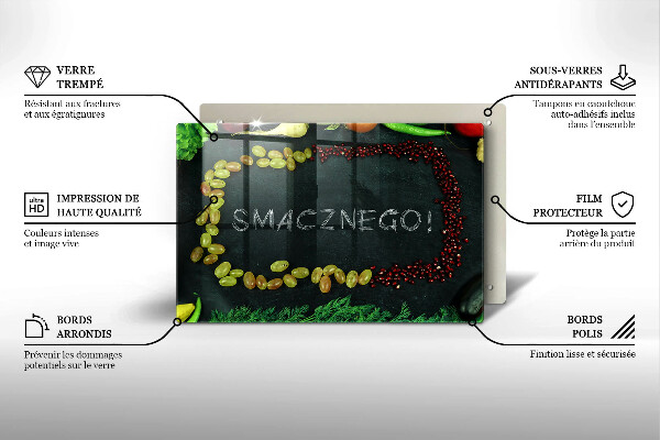 Skleněná deska za sporák Nápis Smacznego!