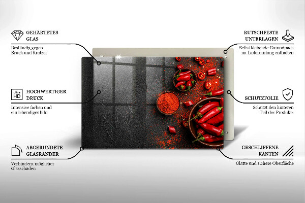 Skleněná deska za sporák Červené chilli papričky