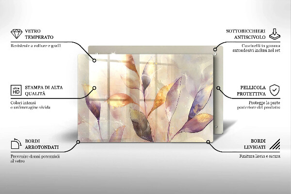 Skleněná deska za sporák Malované boho listy