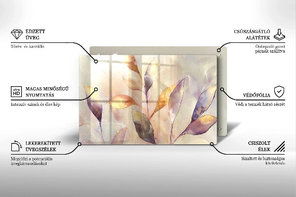 Skleněná deska za sporák Malované boho listy