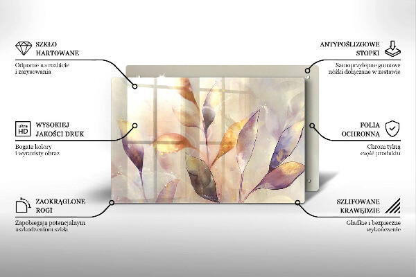 Skleněná deska za sporák Malované boho listy