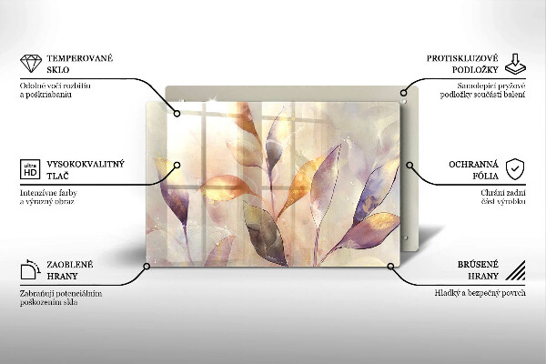 Skleněná deska za sporák Malované boho listy