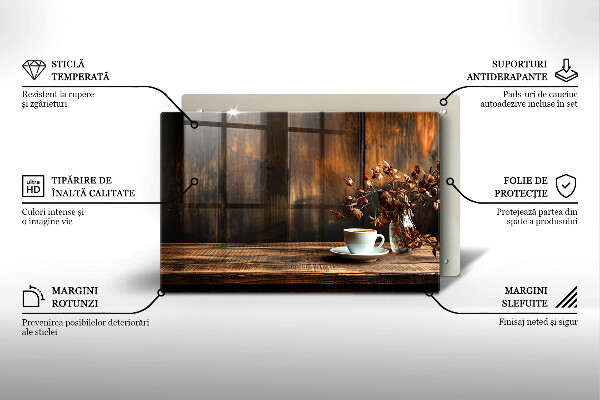 Skleněná deska za sporák Šálek kávy a dřevo