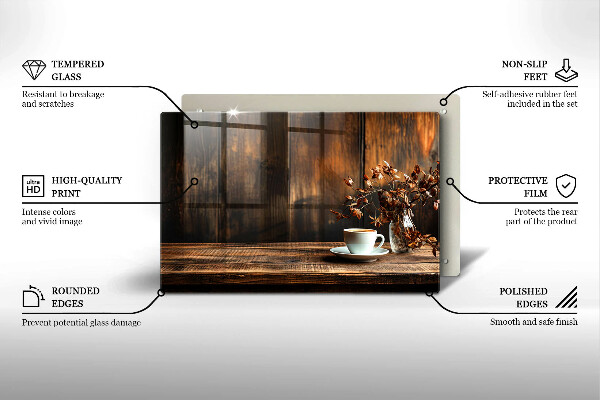 Skleněná deska za sporák Šálek kávy a dřevo