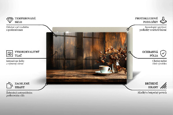 Skleněná deska za sporák Šálek kávy a dřevo