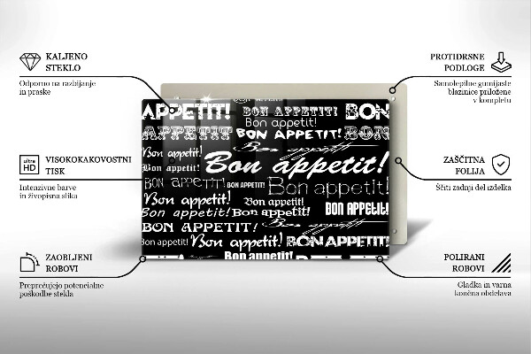 Skleněná deska za sporák Kuchyňské titulky Bon appetit