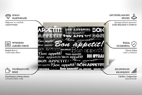 Skleněná deska za sporák Kuchyňské titulky Bon appetit