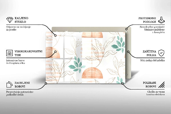 Skleněná deska za sporák Boho listy vzor