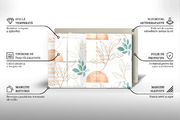 Skleněná deska za sporák Boho listy vzor