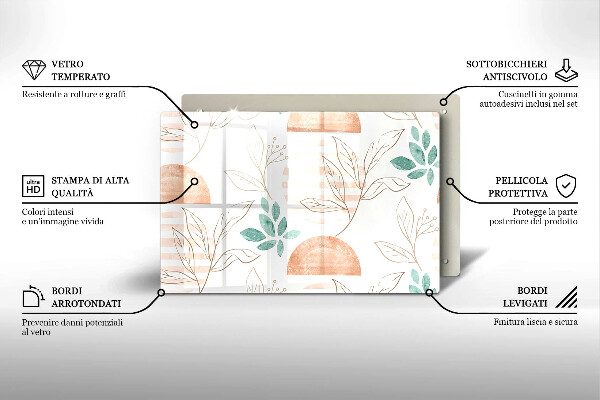 Skleněná deska za sporák Boho listy vzor