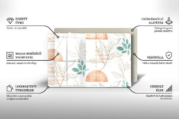 Skleněná deska za sporák Boho listy vzor