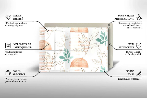 Skleněná deska za sporák Boho listy vzor