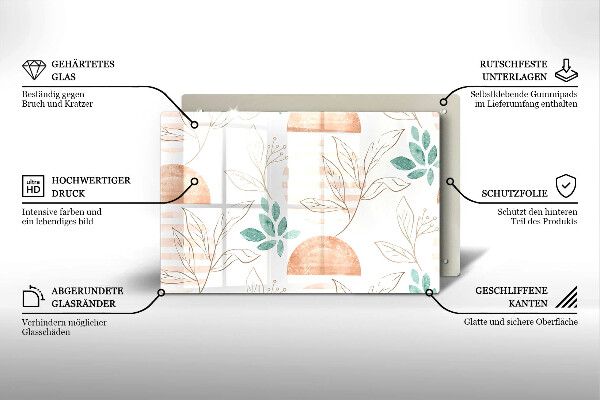 Skleněná deska za sporák Boho listy vzor