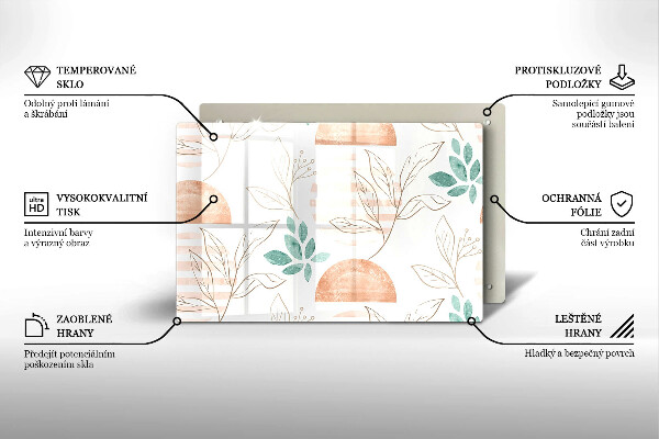 Skleněná deska za sporák Boho listy vzor