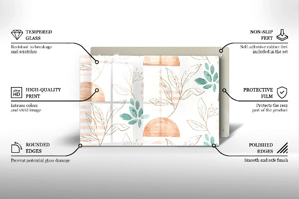 Skleněná deska za sporák Boho listy vzor