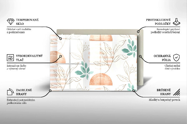 Skleněná deska za sporák Boho listy vzor